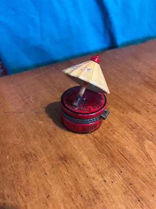 Mini Porcelain Lidded Umbrella Trinket or Pill Box RSV