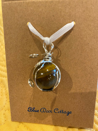 CC- Pendant Tiger Eye Ball w/Silver Wire - MTS