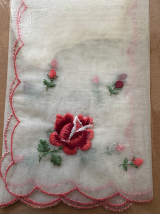VTG Scalloped Rosebud Handkerchief - 10.5”