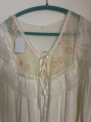 Cream Chiffon Peignoir with Embroidered Yoke