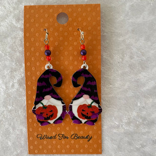 Halloween earrings, purple gnomes
