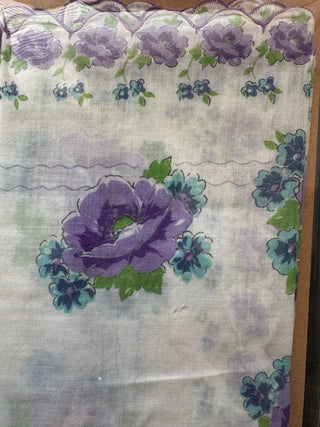 VTG Scalloped Purple Rose Handkerchief - 13”