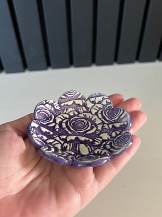 Blue and white handmade scalloped trinket dish
