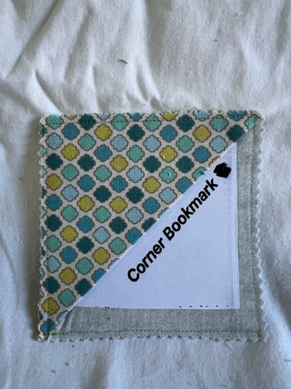 blue square handmade corner bookmark