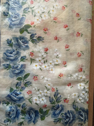 VTG Large Blue Rose Calico Handkerchief - 14”