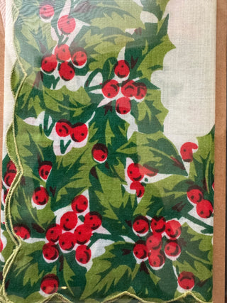 VTG Scalloped Holly Handkerchief - 12”