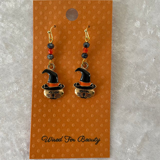 Halloween earrings, metal cats w/ hats