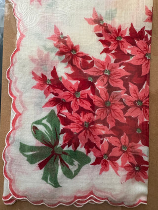 VTG Scalloped Poinsettia Handkerchief - 12”