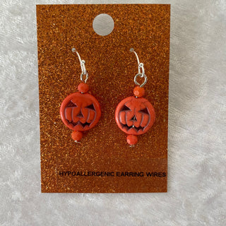 Halloween earrings, pumpkins w/ orange accent beads