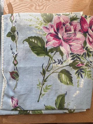 VTG Large Blue Pink Rose Handkerchief - 14”