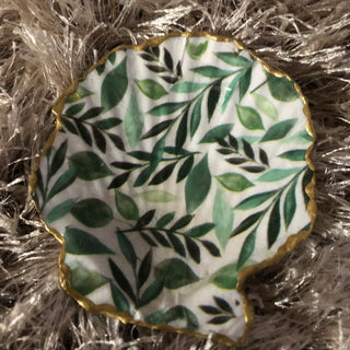 Green Leaves Sea Shell Trinket Dish 3.5in