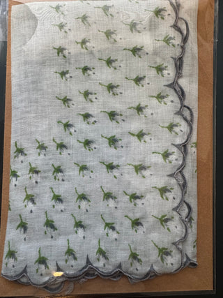 VTG Scalloped Blue Floral Handkerchief - 12”