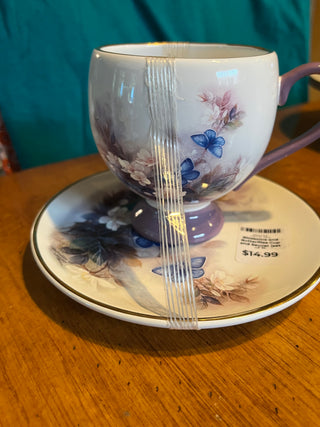 Lena Liu Blossoms and Butterflies Cup and Saucer RSV (set of 2)