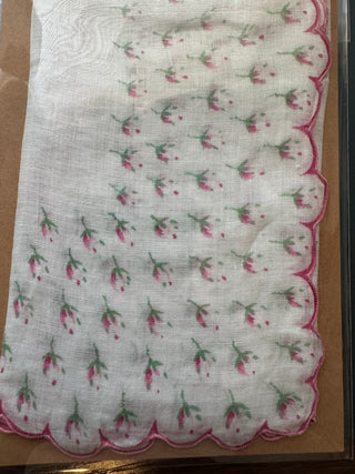VTG Scalloped Pink Floral Handkerchief - 12”