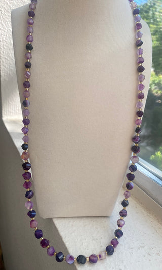 Purple agate gemstone beaded necklace