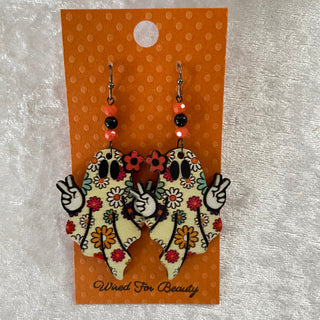 Halloween earrings, hippie ghosts