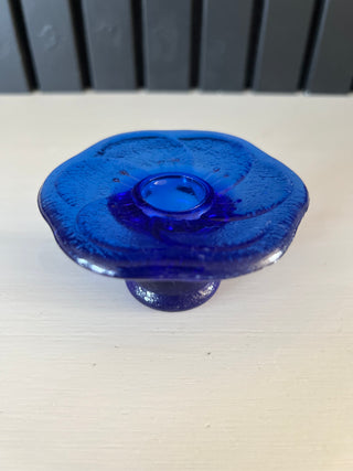 Fenton cobalt glass lotus candle holder