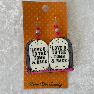 Halloween earrings, Love U gravestones
