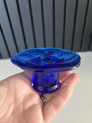 Fenton cobalt glass lotus candle holder
