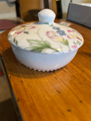 Vintage Floral Lidded Sugar or Salt Bowl RSV