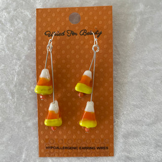 Halloween earrings, candy corn dangles