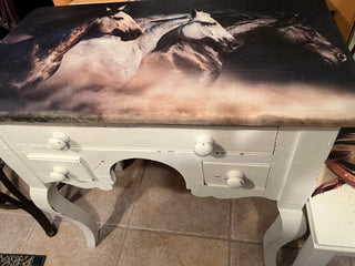 Farmhouse Rustic Horse Custom Designed Antique Table RSV