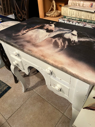 Farmhouse Rustic Horse Custom Designed Antique Table RSV