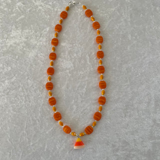 Halloween necklace, beads & candy corn pendant