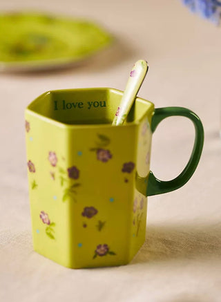 Anthropologie green floral mug