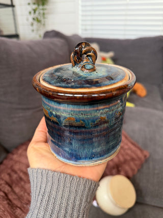 Blue ceramic butter bell