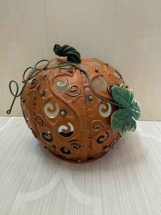 Vintage Metal Pumpkin Candle Holder Fall Halloween Thanksgiving 7" Tall RCD