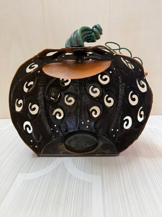 Vintage Metal Pumpkin Candle Holder Fall Halloween Thanksgiving 7" Tall RCD
