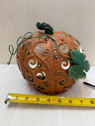Vintage Metal Pumpkin Candle Holder Fall Halloween Thanksgiving 7" Tall RCD