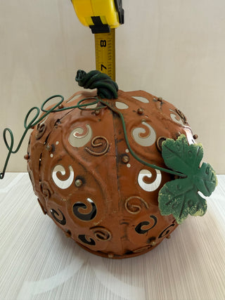 Vintage Metal Pumpkin Candle Holder Fall Halloween Thanksgiving 7" Tall RCD