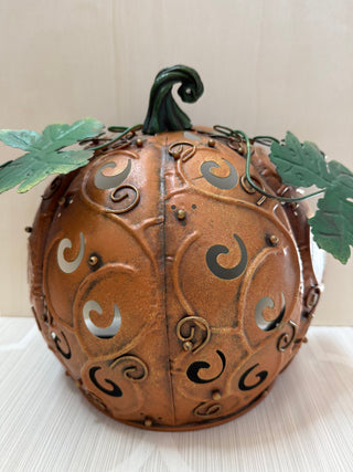 Vintage Metal Pumpkin Candle Holder Fall Halloween Thanksgiving 9.5” Tall RCD