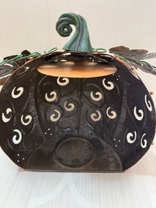 Vintage Metal Pumpkin Candle Holder Fall Halloween Thanksgiving 9.5” Tall RCD