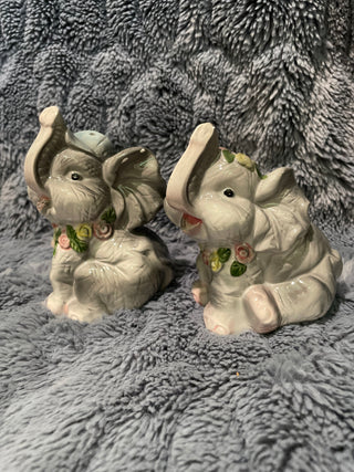 Vintage Floral Elephant Salt & Pepper Shaker Set | Ceramic Collectible Kitchen Decor