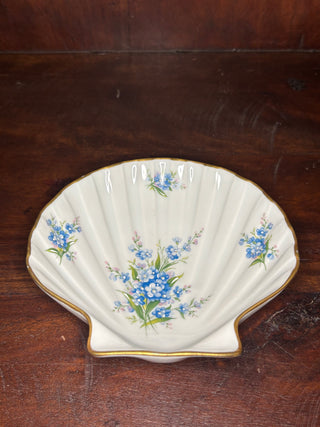 Vtg Limoges blue floral porcelain shell dish