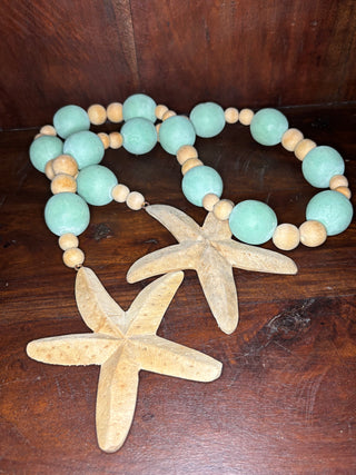 Wood starfish&large wood beaded garland
