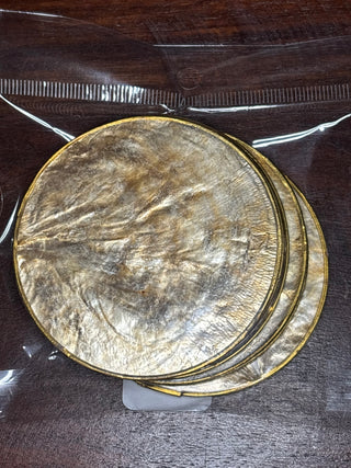 6pc Vtg round capiz shell coasters NM