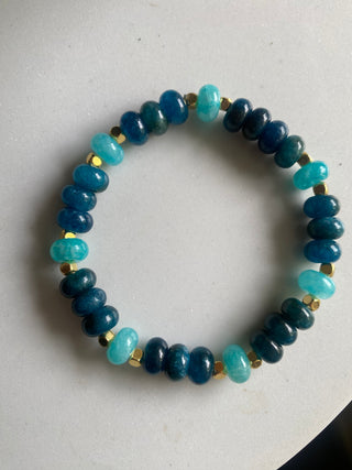 Teal/turquoise/gold rondelle beaded bracelet
