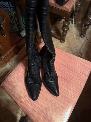 Via Spiga Dacia Black Leather Boots Pointed Toe Knee High Size 7M