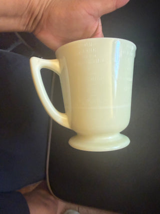 Vintage Deco  McKee Custard Seville Yellow Uranium Measuring 4 Cup with a footed handle  VV