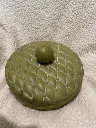 Olive Green  Arnels  Vintage Arnels Olive Green Ceramic Trinket Box | 1970s Vanity Jewelry Box