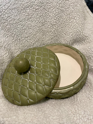 Olive Green  Arnels  Vintage Arnels Olive Green Ceramic Trinket Box | 1970s Vanity Jewelry Box