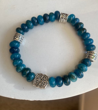 Teal rondelle bead bracelet/antique silver accents