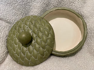Olive Green  Arnels  Vintage Arnels Olive Green Ceramic Trinket Box | 1970s Vanity Jewelry Box