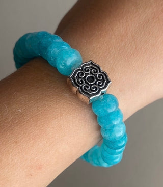 Turquoise rondelle bead bracelet/silver antique bead
