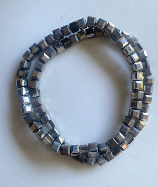Silver square cube beaded bracelets/set of 2