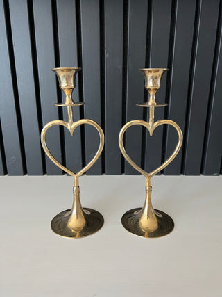 Vintage brass heart candle holder